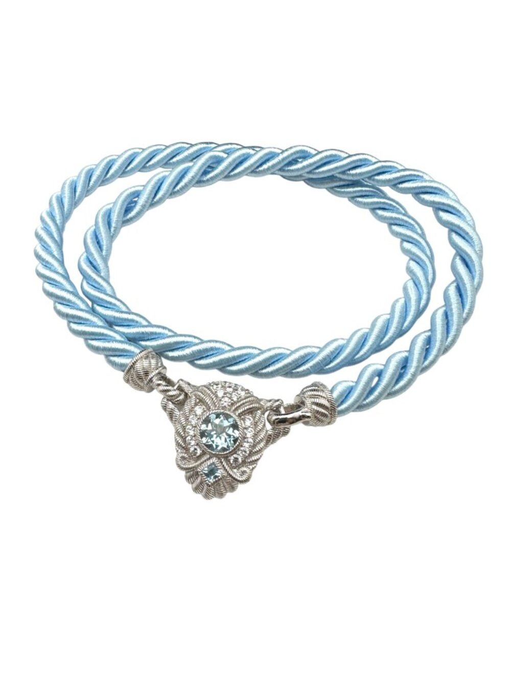 Judith Ripka Necklace Blue Silk Cord Sterling Silver Cubic Zirconia 18 Inch